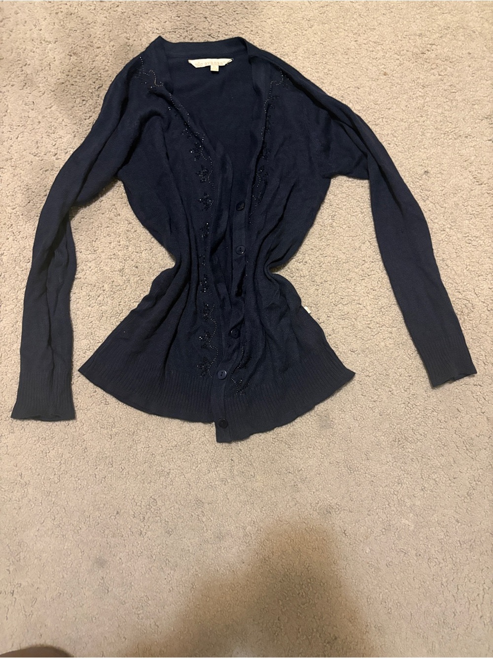 Fitted Navy V-Neck Button Cardigan Sweater